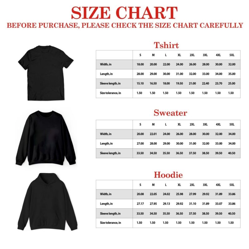 Size chart 2D Shirt-designbycrocodile.com