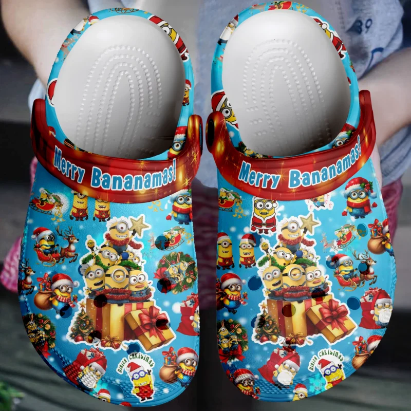 Merry Bananamas Minion Blue Christmas Clogs For Kids And Adults